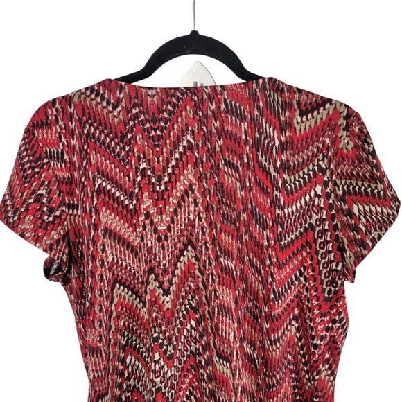 NY Collection Womens Sz S Red Geometric Cap Sleeves Blouse - Picture 5 of 11